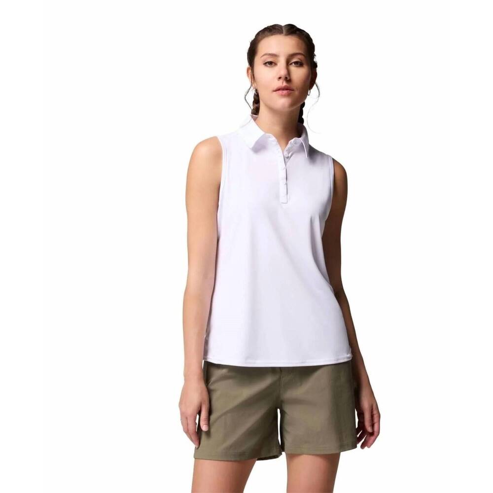 NEW COLUMBIA cedar coast sleeveless polo top in white